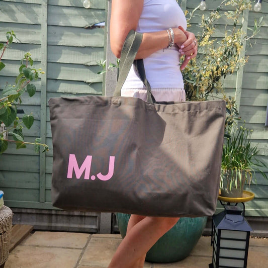 Custom Initials Extra-Large Tote Bag | Personalised Oversized Canvas Bag with Any Text