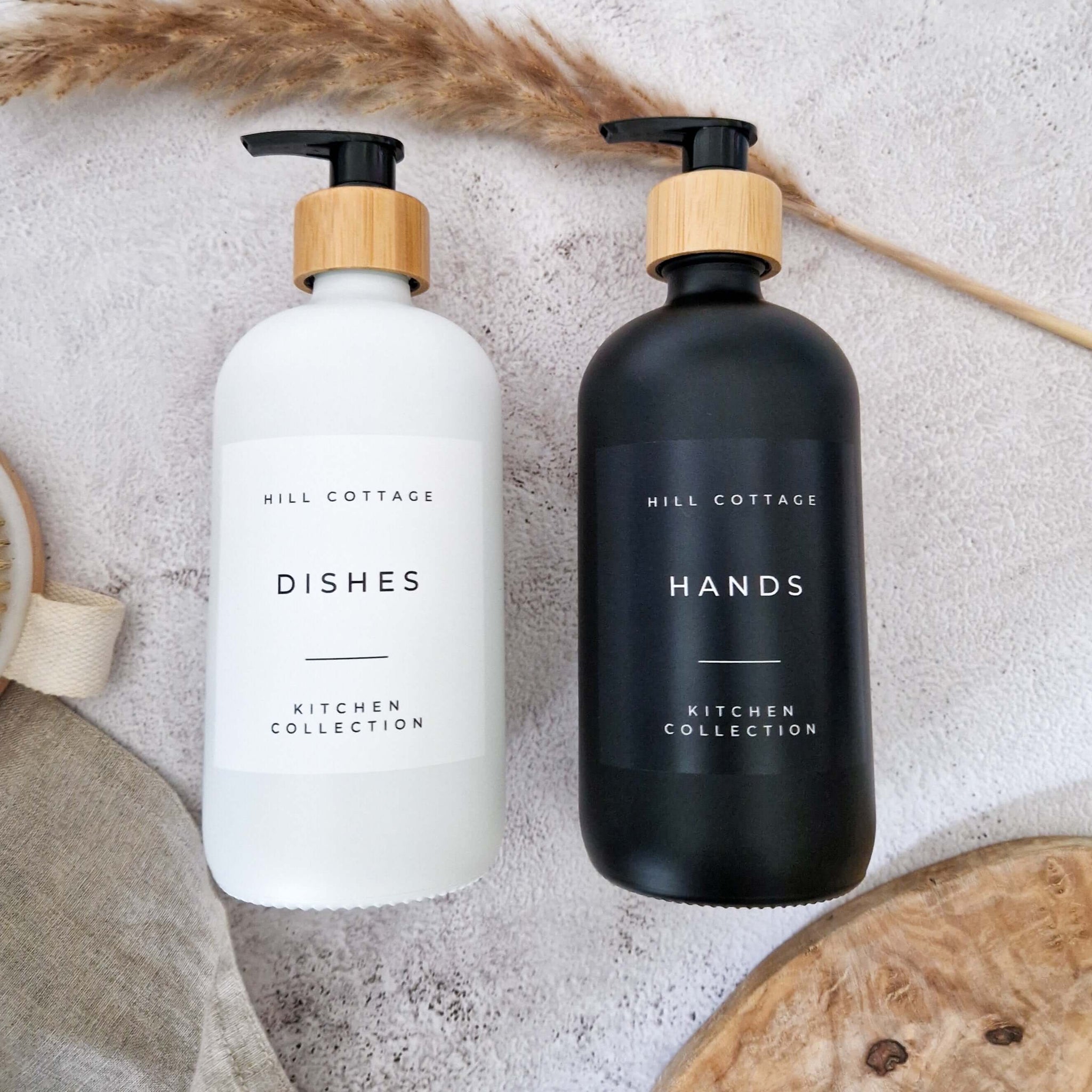 Refillable Matte Black and White Glass 500ml Bottle. Shampoo, Conditioner, Hand Soap Dispenser.