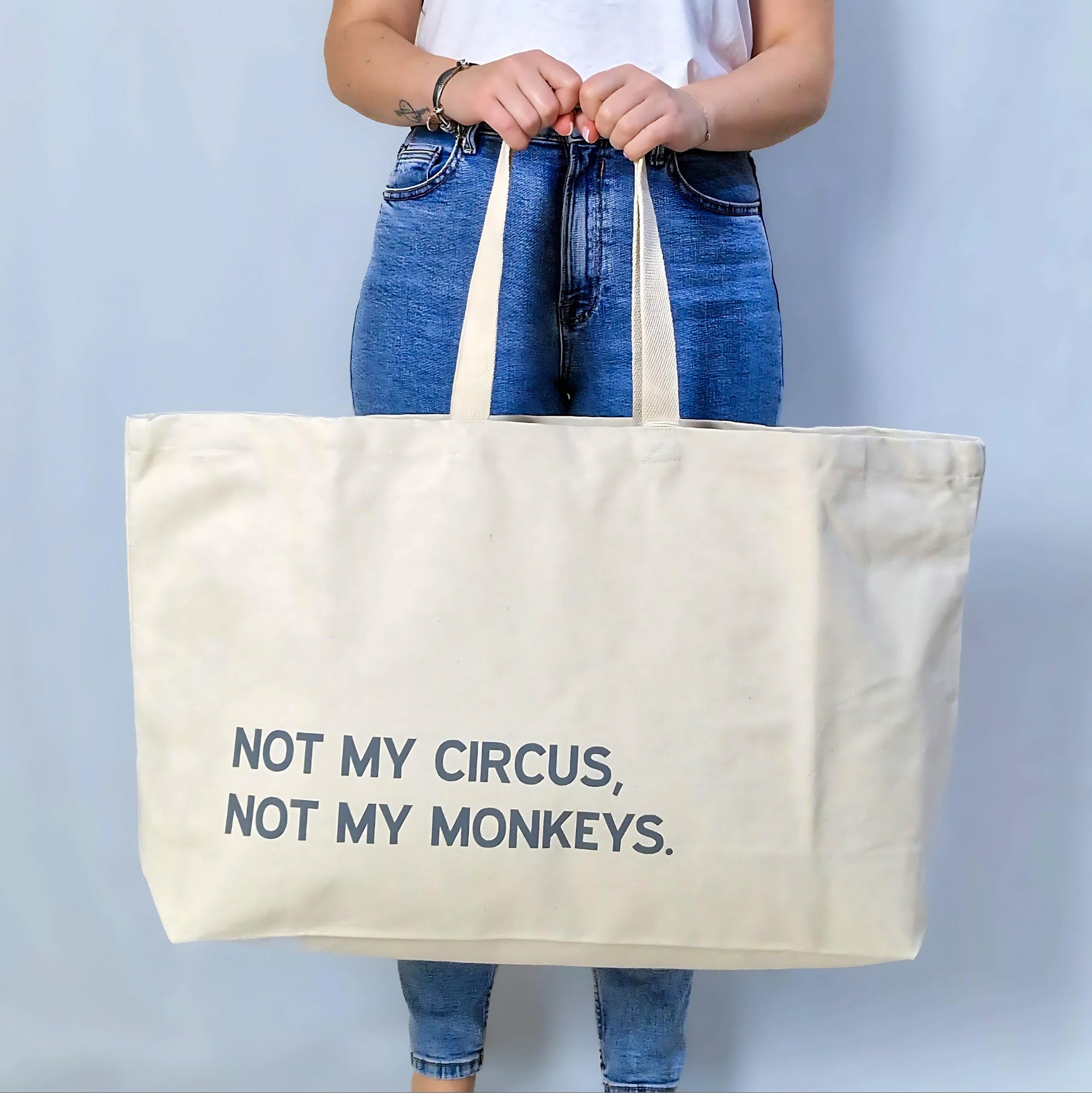 Extra-Large Custom Tote Bag – "Not My Circus, Not My Monkeys" Design | Personalised Canvas Bag with Any Text