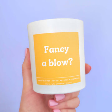 Fancy a Blow? Funny Slogan Candle